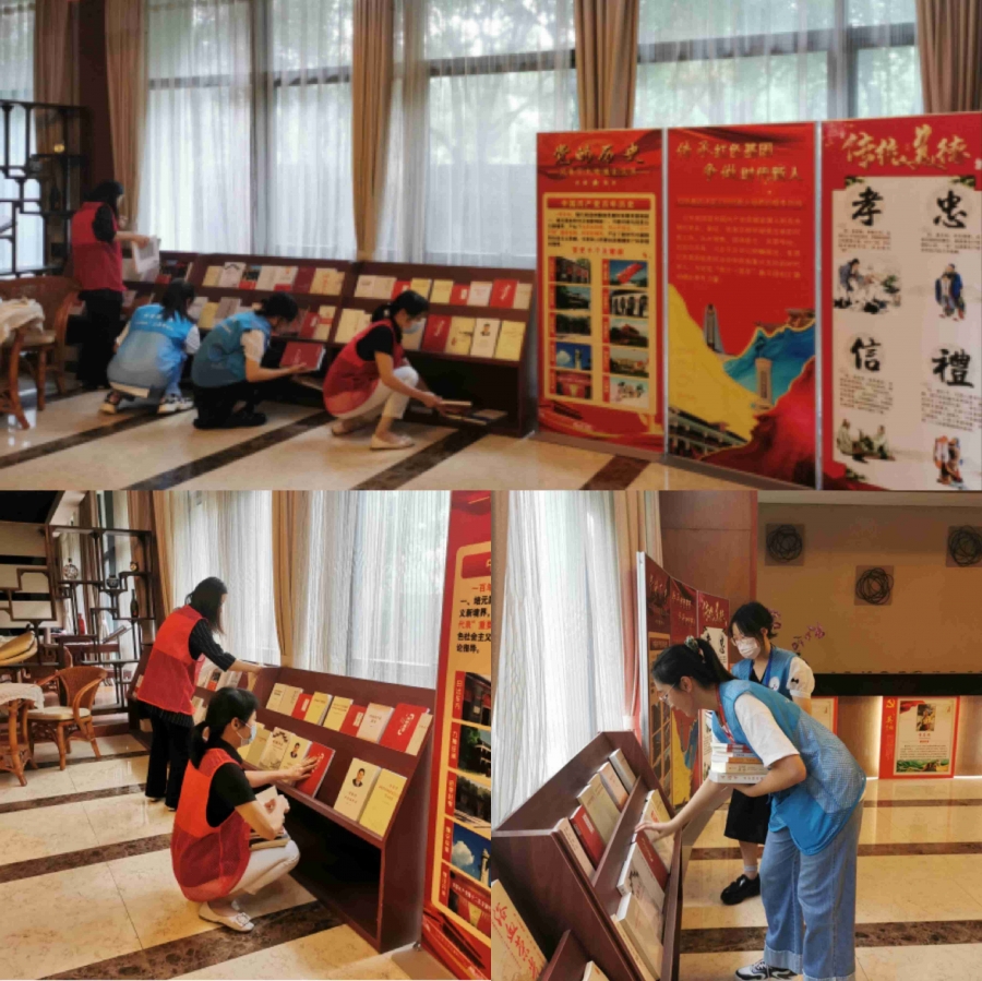 党员同志与学生志愿者布置红色加油站(1).jpg